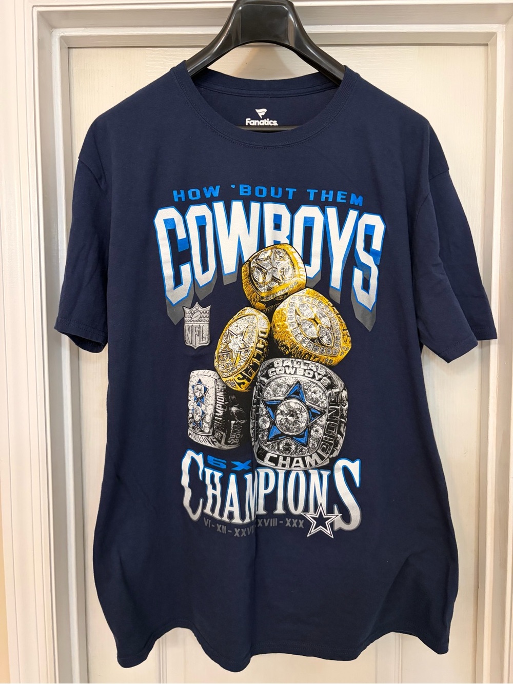 Dallas Cowboys XL T-Shirt How Bout Them Cowboys 5x Champions Blue Graphic Rings